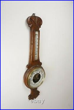 Antique Oak Barometer, Carved Oak Aneroid Barometer, Scotland 1910, B2248