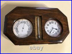 Antique Oak Cased Travel Barometer Thermometer Pocket Watch Swiss & London