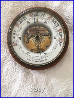Antique Oak English Aneroid Barometer Morath Bros. Liverpool 19 C Silvered Dial
