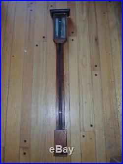 Antique Oak Stick Barometer & Thermometer H. A. Clum LeRoy NY 19th Century