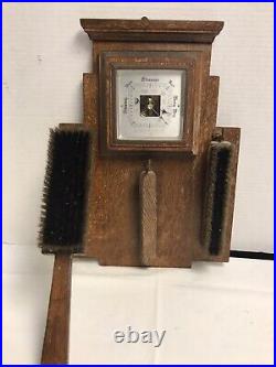 Antique Oak Wall Barometer With 3 Brushes