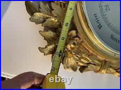 Antique Ornate Brass Aneroid Wall Barometer & Thermometer