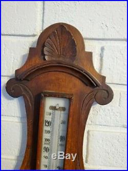 Antique Ornate Carved Aneroid Banjo Barometer/Thermometer RARE WORKS Porcelain