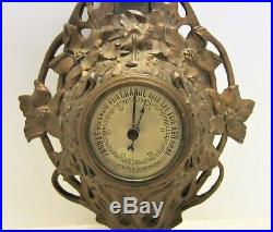 Antique Ornate Cast Metal French Aneroid Barometer w Farenheit Thermometer