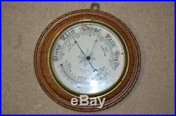 Antique PILLISCHER LONDON Brass Wooden Dial Temperature Barometer 9.5 inch Wall