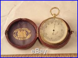 Antique PILLISCHER, LONDON Gentlemen's Gilt Brass Cased Pocket Aneroid Barometer
