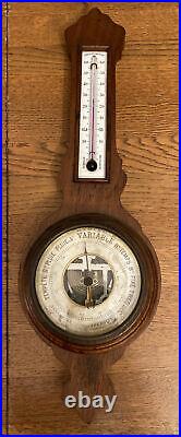 Antique Paris France Wall Barometer Thermometer Wood Brass Aneroid