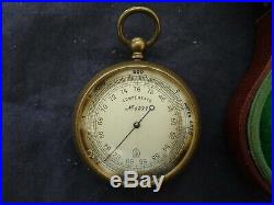 Antique Pocket Altimeter Barometer With Original Leather Case With Compass