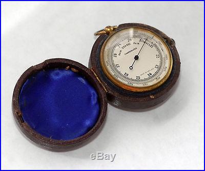 Antique Pocket Barometer Altimeter Compensated Science Weather Gauge with Case