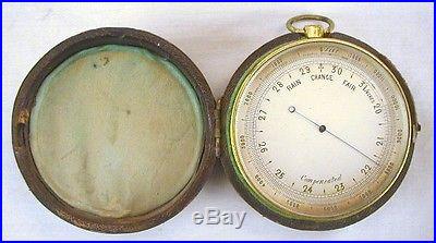 Antique Pocket Barometer Altimeter Compensated Science Weather Gauge with Case