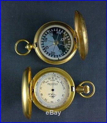 Antique Pocket Barometer Compass Set Boxed Swiss F. Kuhn Luzern MOP