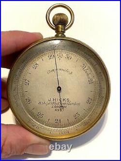Antique Pocket Barometer Rotating Altimeter Brass J Hicks London 459 Compensated