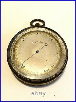 Antique Pocket Compensated Barometer Brass Casing Wonderful Old Piece