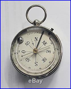 Antique Pocket Size BAROMETER Thermometer, Compass, Altimeter, Nickel Case