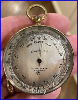Antique Pocket Travel Barometer by M Pillischer London in original case