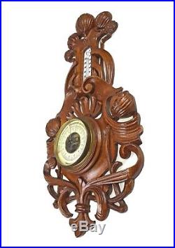 Antique Pomegranate Carved Barometer / Thermometer, Dutch