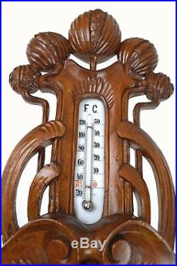 Antique Pomegranate Carved Barometer / Thermometer, Dutch