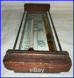 Antique Pools Cottage Barometer Thermometer Tin Litho Wood Weather Gauge Sign