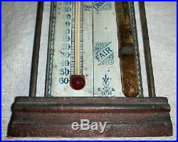 Antique Pools Cottage Barometer Thermometer Tin Litho Wood Weather Gauge Sign
