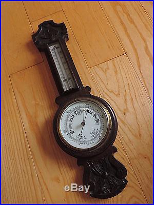 Antique Porcelain Face Made In England Carved Wood Banjo Barometer Thermometer