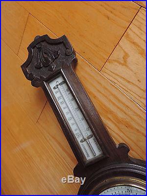 Antique Porcelain Face Made In England Carved Wood Banjo Barometer Thermometer