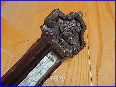 Antique Porcelain Face Made In England Carved Wood Banjo Barometer Thermometer