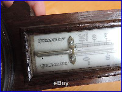 Antique Porcelain Face Made In England Carved Wood Banjo Barometer Thermometer