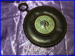 Antique Rare French Hanging Barometer Diameter 19th Century Brass And Leather