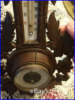 Antique Reaumur Scale Black Forest Wood Carving Barometer Thermometer
