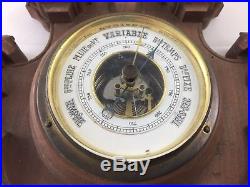 Antique Renaissance Henry II French oak wood thermometer barometer turned carved