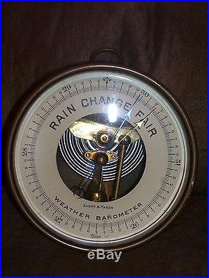 Antique Short & Mason Brass Weather Barometer Tycos Nautical Hanging WORKS
