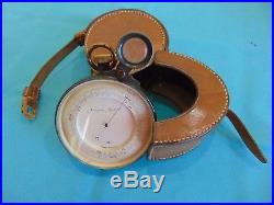 Antique Short Mason London Aneroid Barometer 3 inch with original Leather Case