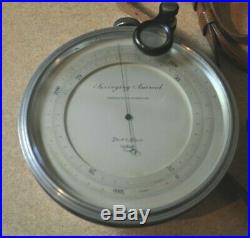 Antique Short Mason Surveying Aneroid Barometer with Leather Case Nice