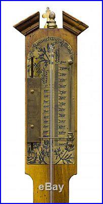 Antique Stick Barometer Walnut Case Inscription in Latin
