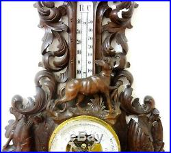 Antique & Superb 27´´ French Carved Black Forest Wood Weather Station Hunter