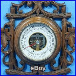 Antique Swiss Black Forest Wood Carving French BAROMETER THERMOMETER Reaumur