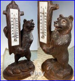 Antique Swiss HC Black Forest 10.5 Bear Desktop Thermometer Stand, Glass Eyes