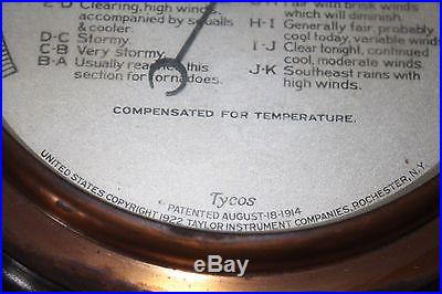 Antique Taylor Pendant Stormoguide Tycos Instruments Barometer 1914 NO RESERVE