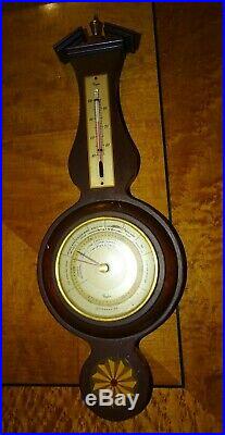 Antique Taylor Stormoguide Banjo Wood Barometer And Thermometer-Good Condition