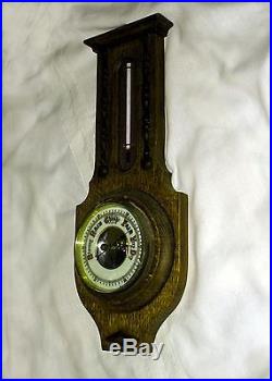 Antique Tiger Oak Barometer/Thermometer