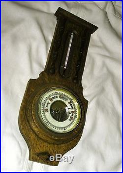 Antique Tiger Oak Barometer/Thermometer