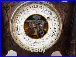 Antique VICTORIAN Era CARVED Wood FRENCH THERMOMETER & ANEROID Wall BAROMETER