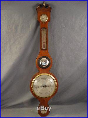 Antique VICTORIAN Era WEATHER STATION Wood BANJO Type WALL BAROMETER Thermometer