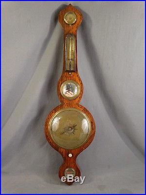 Antique VICTORIAN Era WEATHER STATION Wood BANJO Type WALL BAROMETER Thermometer