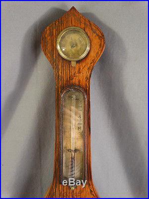 Antique VICTORIAN Era WEATHER STATION Wood BANJO Type WALL BAROMETER Thermometer