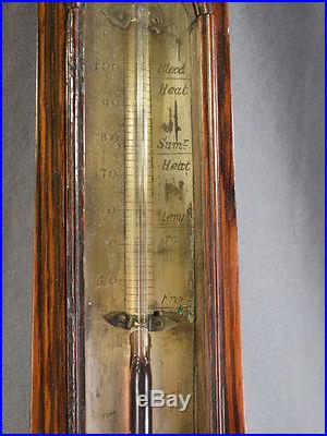 Antique VICTORIAN Era WEATHER STATION Wood BANJO Type WALL BAROMETER Thermometer