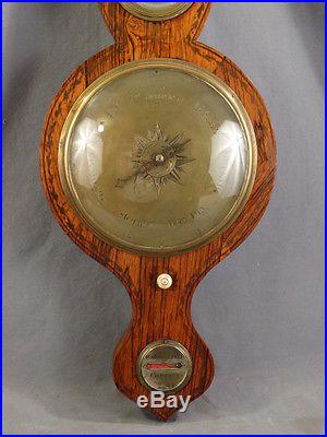 Antique VICTORIAN Era WEATHER STATION Wood BANJO Type WALL BAROMETER Thermometer