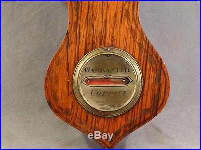 Antique VICTORIAN Era WEATHER STATION Wood BANJO Type WALL BAROMETER Thermometer