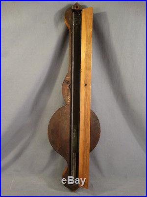 Antique VICTORIAN Era WEATHER STATION Wood BANJO Type WALL BAROMETER Thermometer