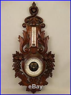 Antique VICTORIAN type FRENCH B Ledru WOOD CARVED Wall BAROMETER Weather Station